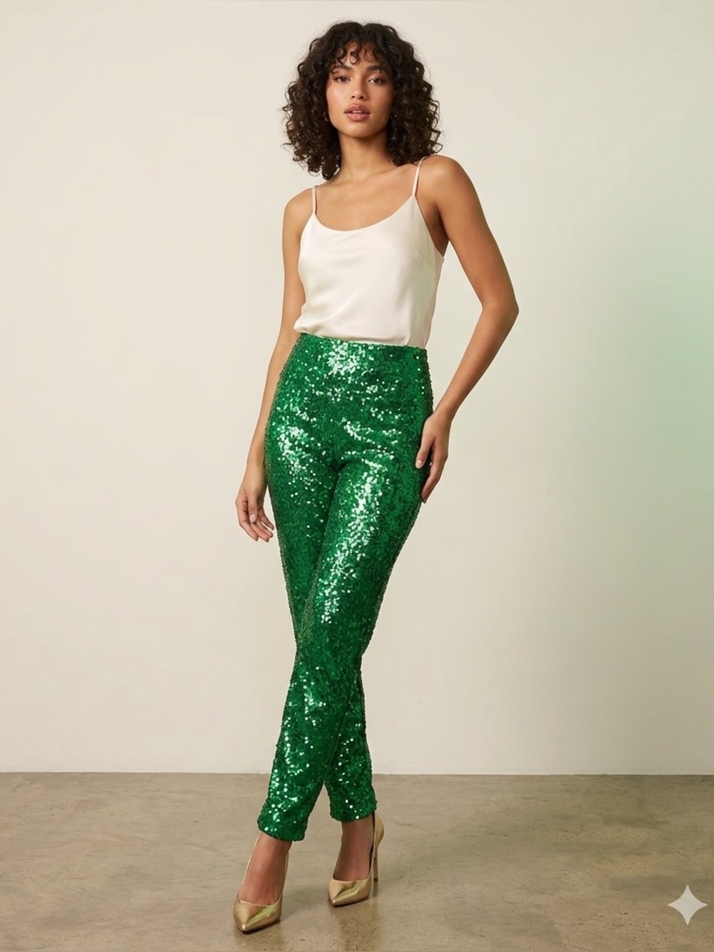High Waisted Green Sequin Pants Fully Lined Multiple Sizes NWT